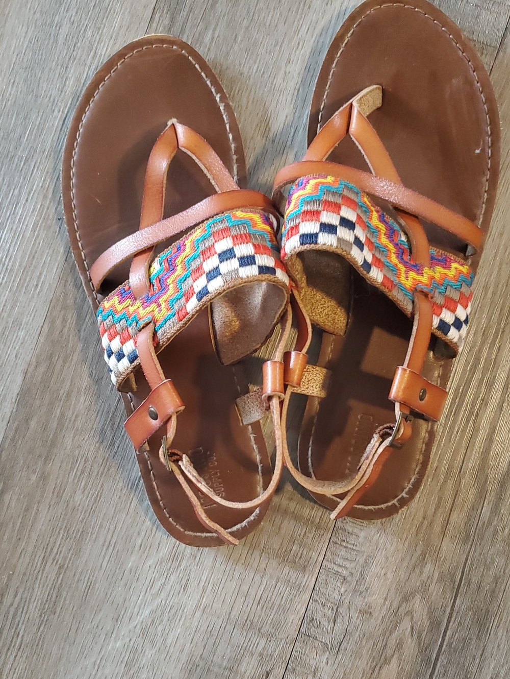 Mossimo Supply Co. Brown Leather Sandals with Multicolor Woven Straps